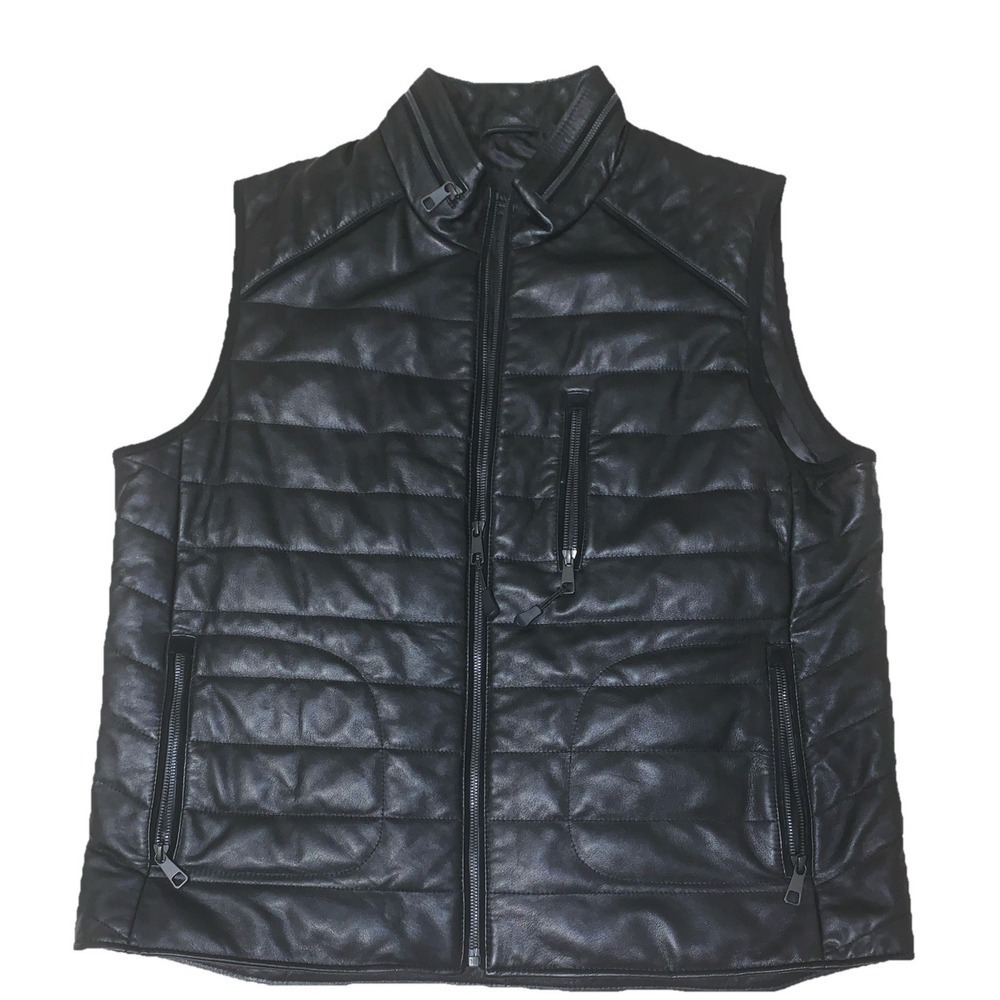 Murano Black Leather Vest Size XL . Full zip. Pockets